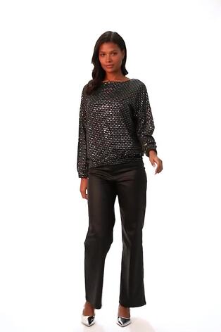 Roman Black Bubble Hem Stretch Top - Image 2 of 6