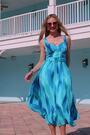 Sosandar Blue Floral Print Belted Pleated Dress - Image 2 of 6