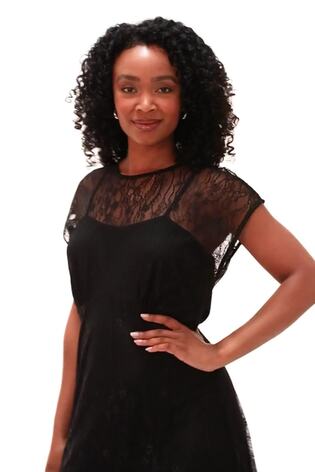 Negro - Roman Petite Lace Stretch Midi Dress - Imagen 2 de 6