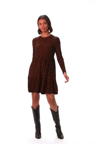 Roman Brown Leaf Print Stretch Dress - Image 2 of 6