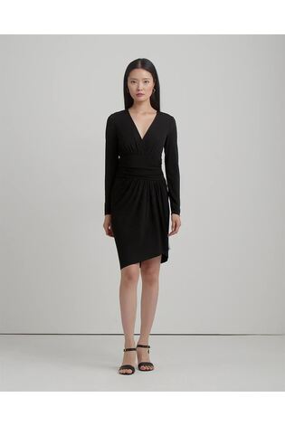 Lauren Ralph Lauren Black Ruched Stretch Jersey Surplice Dress - Image 2 of 9