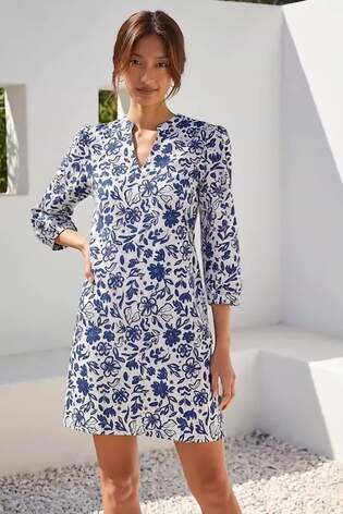 Roman Blue Floral Print V-Neck Shirt Dress - Image 2 of 5