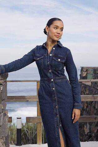 Sosandar Blue Midaxi Button Through Shirt Dress - Image 2 of 6