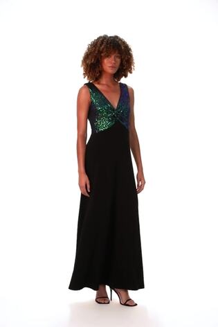 Roman Green Contrast Sequin Bodice Maxi Dress - Image 2 of 6