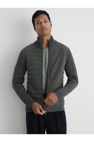 Quilted Rib-Knit Funnel-Neck Jacket in Army Green - Image 2 of 10