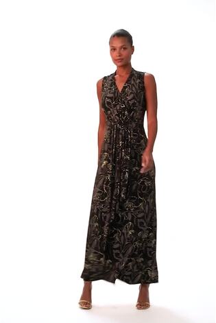 Roman Black Glitter Floral Print Maxi Stretch Dress - Image 2 of 6
