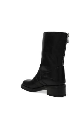 Leather Buckle-Strap Biker Boots in Black - Image 2 of 8