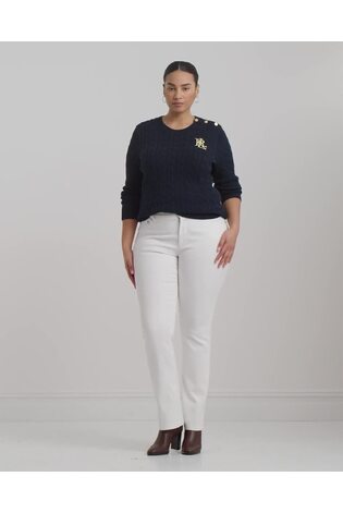 Lauren Ralph Lauren Curve Montiva Cable Knit Logo 100% Cotton Jumper - Image 2 of 9