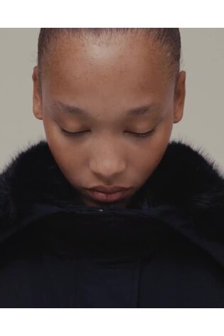 GapStudio Blue Faux Fur-Lined Crop Bomber Jacket - Image 2 of 6