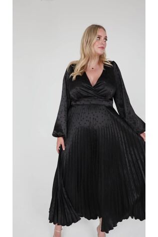 Lovedrobe Jacquard Satin Pleated Black Midaxi Dress - Image 2 of 5