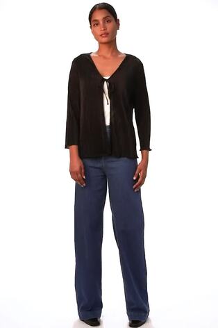 Roman Black Stretch Tie Detail Plisse Cardigan - Image 2 of 6