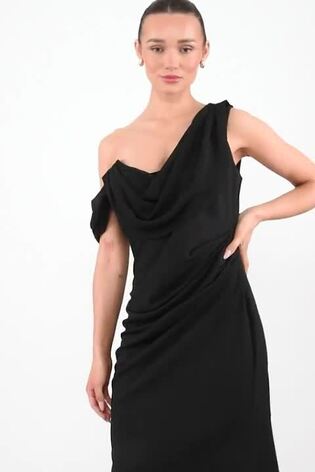 Quiz Black Chiffon Cowl Neck Bridesmaid Maxi Dress - Image 2 of 7