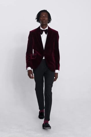 MOSS Burgundy Red Slim Fit Velvet Jacket - Image 1 of 1