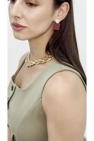 Aela Burgundy Red Square Powdercoat Drop Earrings - Image 2 of 4