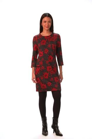 Roman Red Floral Print Pocket Shift Stretch Dress - Image 2 of 6