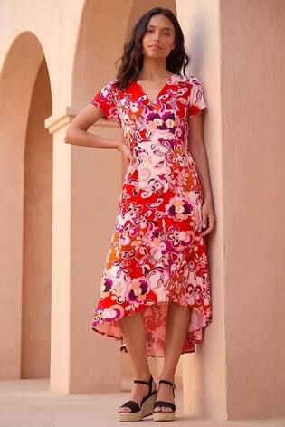 Roman Red Abstract Print Belted Midi Dress - Image 2 of 5