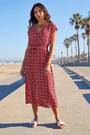Roman Red Geo Print V-Neck Stretch Midi Dress - Image 2 of 7
