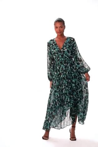 Roman Blue Abstract Print Wrap Front Pleated Maxi Dress - Image 2 of 6