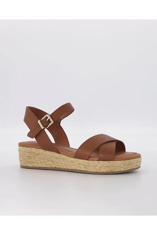 Dune London Brown Linnie Cross-Strap Flatform Sandals