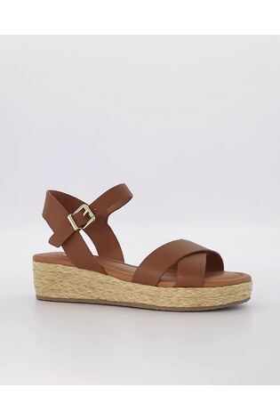 Dune London Brown Standard Fit Linnie Cross-Strap Flatform Sandals - Image 2 of 7 Dune London Brown Standard Fit Linnie Cross-Strap Flatform Sandals - Image 2 of 7