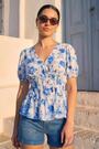 Roman Blomstrete trykk rynket peplum-topp - Bilde 2 av 6