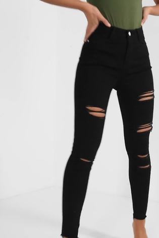 Buy Quiz Black Ripped Skinny Jeans from Next Luxembourg