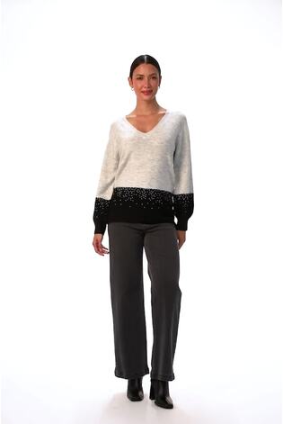 Roman Grey Colour Block V-Neck Boyfriend Jumper - Image 2 of 6