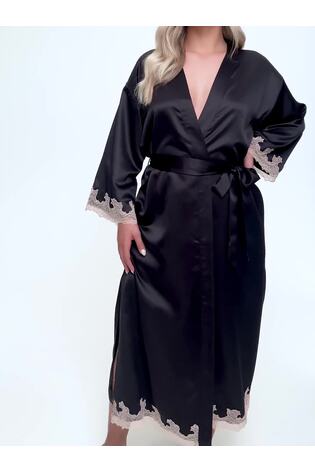 Ann Summers Black Satin Sorella Maxi Robe Dressing Gown - Image 2 of 5