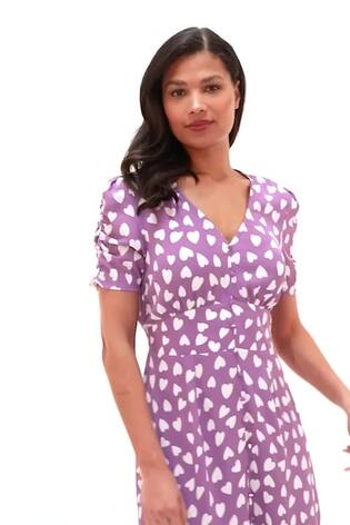 Roman Purple Heart Print Ruched Midi Dress - Image 2 of 5