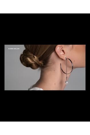 Karen Millen Silver Tone Silver Tone Modern Pearl Hoop Earrings - Image 2 of 6