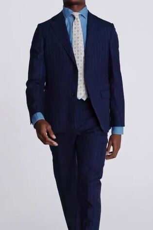 MOSS Blue Tailored Fit Italian Stripe Jacket - Image 2 of 7 MOSS Blue Tailored Fit Italian Stripe Jacket - Image 2 of 7