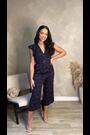 AX Paris Blue and Pink Speckled Print V-Neck Belted Jumpsuit - Image 2 of 5