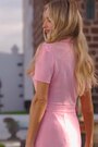 Sosandar Pink Boucle Belted Fit & Flare Dress - Image 2 of 5