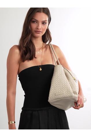 Katie Loxton White Oyster Nova Hand Woven Large Shoulder Bag - Image 2 of 7