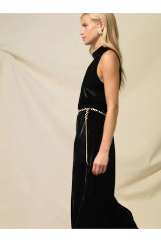 Ro&Zo Velvet High Neck Black Jumpsuit - Image 2 of 6