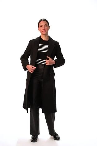Roman Black Belted Double Breasted Coat - Image 2 of 6
