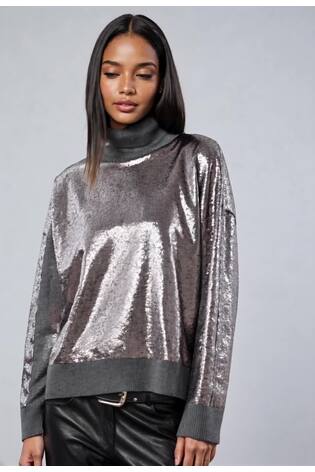 Religion Grey Hailey Sequinned Roll Neck Jumper In Soft Yarn - Image 2 of 7