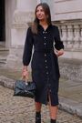 Sosandar Black Velvet Puff Sleeve Popper Front Midi Dress - Image 2 of 6
