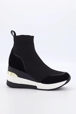 Buy Dune London Engelle Branded Sock Black Wedge Trainers from the
