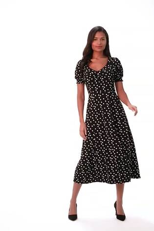 Roman Black Spot Print Sweetheart Neck Midi Dress - Image 2 of 4