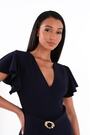 Quiz Navy Blue Wrap Belt Detail Frill Midi Dress - Image 2 of 6