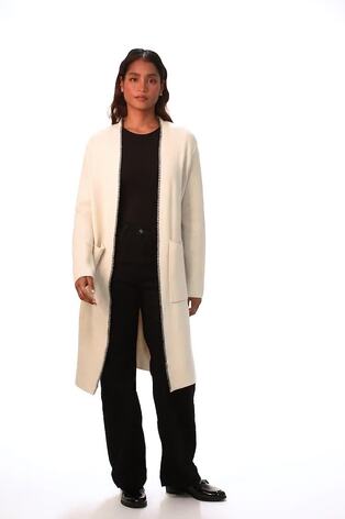 Roman White Longline Whipstitch Pocket Cardigan - Image 2 of 6