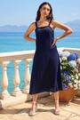 Roman Blue Linen Blend Lace Trim Midi Dress - Image 2 of 5