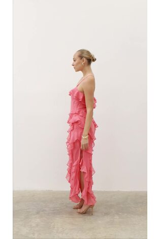 Pretty Lavish Deep Coral Aryana Ruffle Midaxi Dress - Image 2 of 5