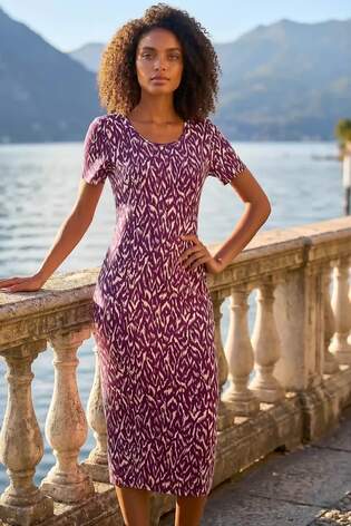 Roman Red Abstract Print Stretch Midi Dress - Image 2 of 6