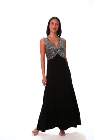 Metalizado - Vestido largo con corpiño de lentejuelas en contraste de Roman - Imagen 2 de 6