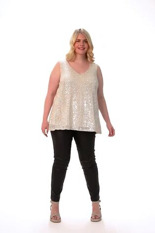 Roman Metallic Curve Sequin V-Neck Stretch Vest - Image 2 of 9