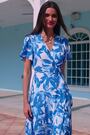 Sosandar Blue Floral Print Ruffle Hem Wrap Dress - Image 2 of 6