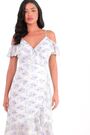 Quiz White & Purple Floral Print Cold Shoulder Wrap Midi Dress - Image 1 of 1