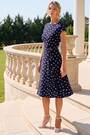 Roman Blue Tie Waist Spot Print Dress - Image 2 of 5